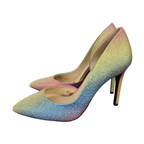 Jessica Simpson Pazula Sz 6 M Crystal Pastel Rainbow Ombre D’orsay Heels - Picture 5 of 15